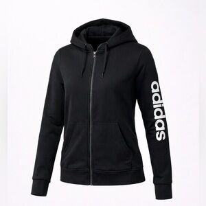 Adidas Performance Women'Essentials Linear Full Zip Hoodie Black/White Sz S​​​​